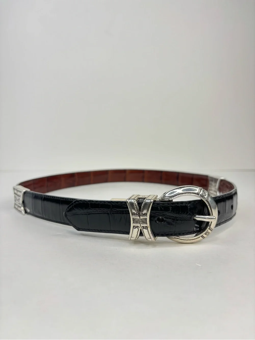 Vintage Brighton Reversible Croc-Embossed Leather Belt Brown Black B40155 30 / M